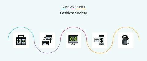 zonder contant geld maatschappij lijn gevulde vlak 5 icoon pak inclusief credit. kaart. credit. betalen. financiën vector