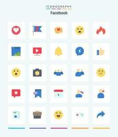 creatief facebook 25 vlak icoon pak zo net zo verwarming. gevoel. favoriet. flauwvallen. emoji vector