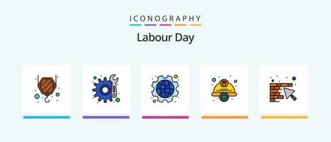 arbeid dag lijn gevulde 5 icoon pak inclusief veiligheid. bouw. bouw. kap. verf. creatief pictogrammen ontwerp vector