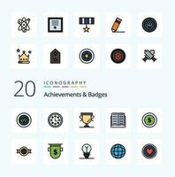 20 prestaties badges lijn gevulde kleur icoon pak Leuk vinden insigne krans prestaties onderwijs prestatie vector