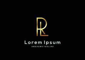 luxe brief r en l met goud kleur logo sjabloon vector