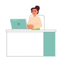 echt Kaukasisch vrouw zittend Bij bureau 2d vector geïsoleerd plek illustratie. vrouw typen Aan laptop vlak karakter Aan wit achtergrond. kantoor werk kleurrijk bewerkbare tafereel