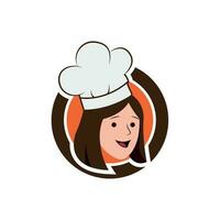 chef dame mascotte hoofd logo vector