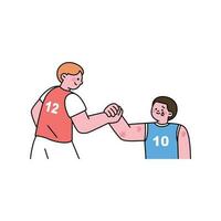 een rivaal speler is Holding de hand- van een gedaald speler. schets gemakkelijk vector illustratie.