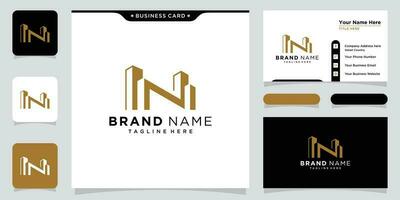 gebouw met eerste n brief monogram logo ontwerp vector