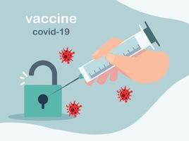 hand met spuitbescherming coronavirus covid 19 vaccin vector