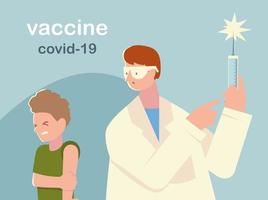 vaccin covid 19 arts en jongen die injectie krijgen vector