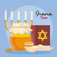 Rosj Hasjana-viering, Joods nieuwjaar, met fleshoning en decoratie vector