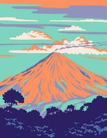 volcan de colima of volcan de fuego in Mexico wpa kunst deco poster vector