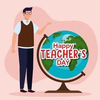 fijne lerarendag, en mannenleraar met globe earth vector