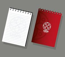 huisstijl merk mockup, notebooks rode mockup met wit bord vector