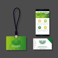 huisstijl merk mockup, smartphone en zakelijke pictogrammen groen mockup, groen bedrijfsbord vector