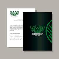 huisstijl merk mockup, document in brochure, groen bedrijfsbord vector