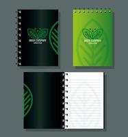 huisstijl merk mockup, notebooks groen mockup, groen bedrijfsbord, groen vector