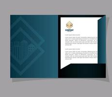 huisstijl merk mockup, brochure en document zwart mockup met gouden bord vector