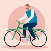 jonge man in fiets avatar karakter pictogram vector