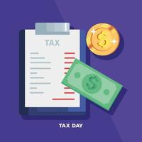 belastingdagposter met document en contant geld vector