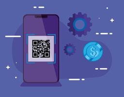 smartphone met scancode qr en pictogrammen vector