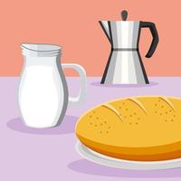 ontbijt koffie, melk en brood vector