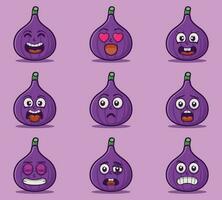 schattig en kawaii vijgen fruit emoticon uitdrukking illustratie reeks vector