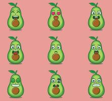 schattig en kawaii avocado emoticon uitdrukking illustratie reeks vector
