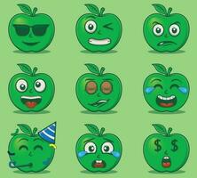 vector schattig en kawaii appel emoticon uitdrukkingen reeks