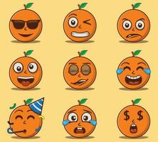 vector schattig en kawaii oranje emoticon uitdrukkingen reeks