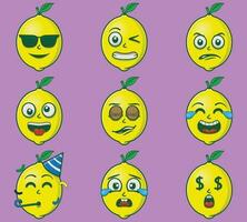 vector schattig en kawaii citroen emoticon uitdrukkingen reeks