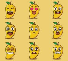 schattig en kawaii mango's emoticon uitdrukking illustratie reeks vector