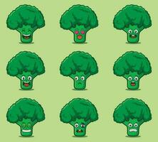 schattig en kawaii broccoli karakter emoticon uitdrukking illustratie reeks vector