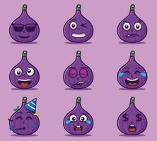 schattig en kawaii vijgen fruit emoticon uitdrukking illustratie reeks vector