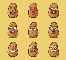 schattig en kawaii aardappel karakter emoticon uitdrukking illustratie reeks vector