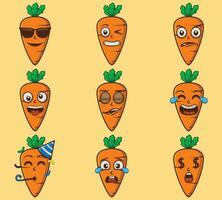 vector schattig en kawaii wortel emoticon uitdrukkingen reeks