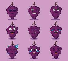 vector schattig en kawaii druif fruit emoticon uitdrukkingen reeks