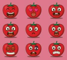 vector schattig tomaten emoticon uitdrukkingen reeks