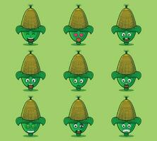 schattig en kawaii maïs karakter emoticon uitdrukking illustratie reeks vector