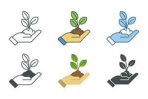 fabriek in hand, eco zorg icoon symbool sjabloon voor grafisch en web ontwerp verzameling logo vector illustratie