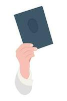 document van onderwijs in hand. vector illustratie geïsoleerd Aan wit achtergrond. diploma of paspoort.