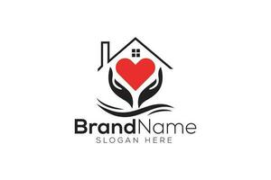 hand- en hart lief huis logo ontwerp vector sjabloon