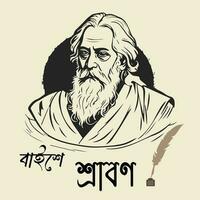 22 shey srabon, Rabindranath tagore, srabon, rabindranath, sociaal media post ontwerp vector