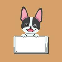 tekenfilm karakter Boston terriër hond en smartphone vector