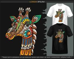 kleurrijk giraffe hoofd mandala kunsten geïsoleerd Aan zwart en wit t shirt. vector