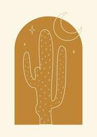 esthetisch illustratie saguaro fabriek met jong maan. vector