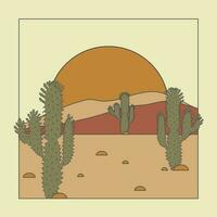 minimalistische esthetisch illustratie met cactus in woestijn vector