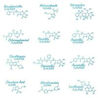 reeks van antibiotica chemisch formule en samenstelling, concept structureel medisch medicijn, geïsoleerd Aan wit achtergrond, vector illustratie.