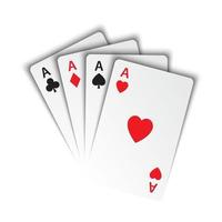 set azen, schoppenaas, herts, clubs en ruiten, pokerkaarten geïsoleerd op een witte achtergrond, vector speelkaarten