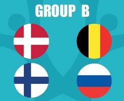 europees voetbal 2020 teams.groep b landen vlaggen belgië rusland Denemarken finland.europese voetbal finale vector