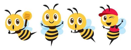 plat ontwerp van schattige bijen-mascotteset vector