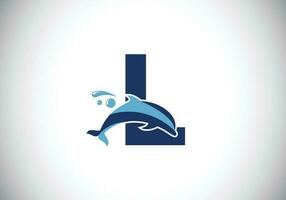 eerste alfabet met een dolfijn logo ontwerp. water dier icoon. doopvont embleem. modern vector logotype voor bedrijf en bedrijf identiteit.