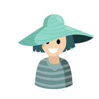 jong vrouw in modieus zomer hoed. glimlachen meisje. avatar voor de sociaal netwerk. vrouw karakter. vlak tekenfilm illustratie vector